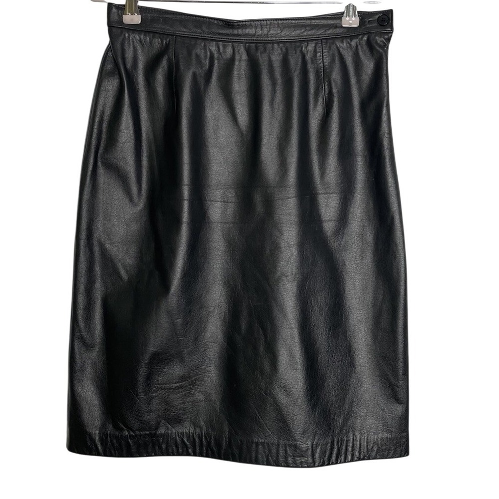 Y2K Vtg Talbots Collection Black Leather Skirt Classic Work Preppy Size 8